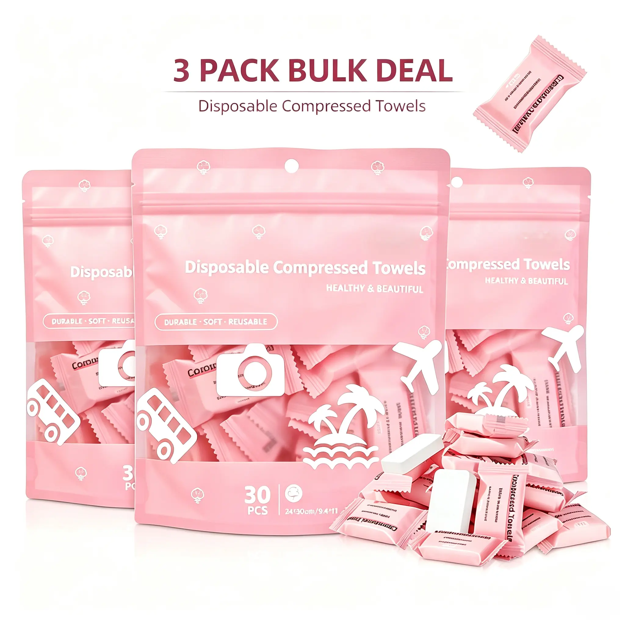 90-Piece Viscose Plant Fiber Compressed Towels - SealedPacks, UV Sterilized Compressed Sheets, Soft, Gentle,Cleansing, Compact and Portable, for Home BathroomBackups, Office Use, Great For Home BathroomBackups,sohochic
