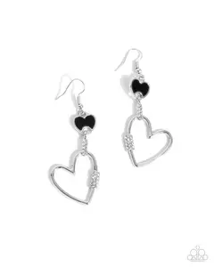 Eternally Enamored - Black Heart Silver Earrings - Paparazzi