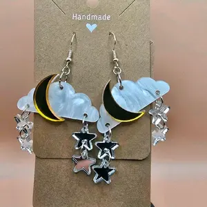 26) White Cloud w/ Moon & Stars Earrings