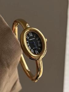 women's elegant oval shaped quartz watch, exquisite trendy wristwatch, modern fashionable watch for women as gift with box, jewelry, women gifts