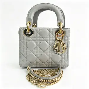 Pre-owned Dior Grey Lady Dior 3 Grid Handbag D0140