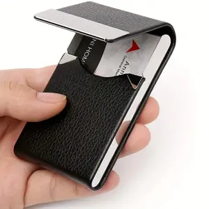 Vintage High-End Business Card Holder, PU Leather & Metal Cover, Magnetic Closure, Elegant Design, Durable Material, Perfect for Professionals