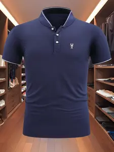 Men's Regular Fit Rabbit Print Polo Shirt, Casual Short Sleeve Mock Neck Top for Summer, Menswear Fashion Men's Clothes for Daily Wear