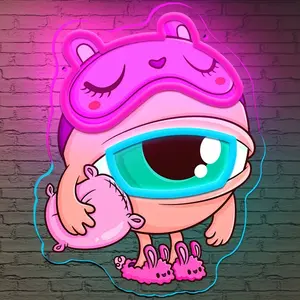 1pc Pink One-Eyed Monster with Sleep Mask Fashion Sleep Wall Hanging Neon Sign - USB Powered Plastic Neon Light, Suitable for Bedroom, Living Room, Party and Holiday Decoration, Switch Control, Multi-purpose Use.