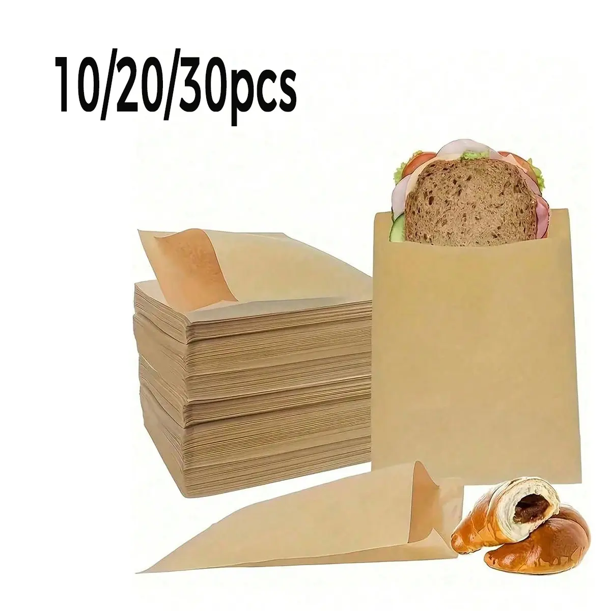 Kraft Paper Bags, Oil-Resistant Sandwich Bags, Food Packaging Bags, Self-Seal Bags, Ideal for Restaurants, Picnics, Office Use