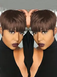 Straight Human Hair Wig for Women Glueless Human Wigs Pixie Cut Wig Full Machine Made Wig 150% Density 6 Inch