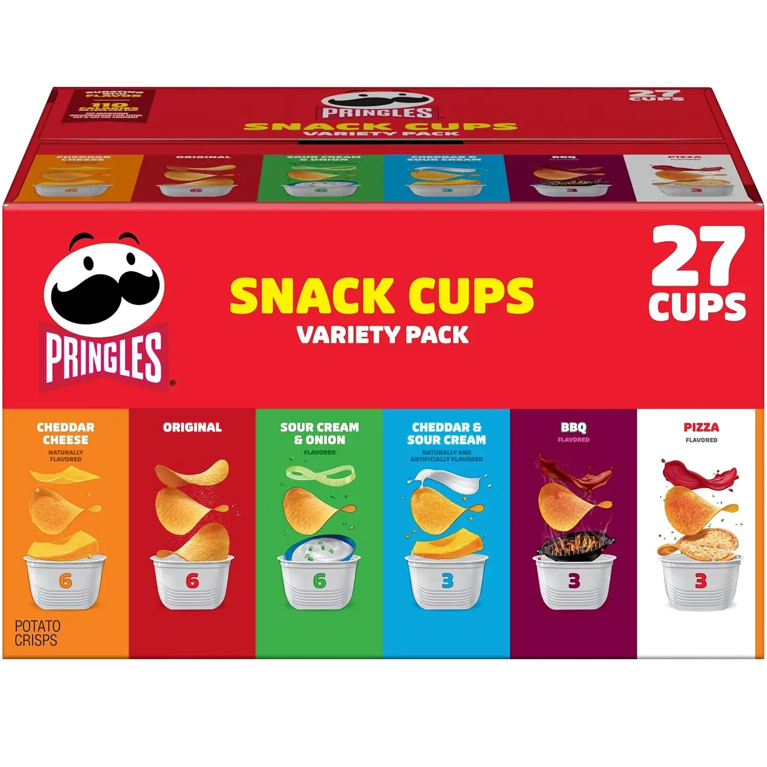 Pringles Potato Crisps Chips, Lunch Snacks, Snack Cups, Variety Pack, 19.5oz Box (27 Cups)