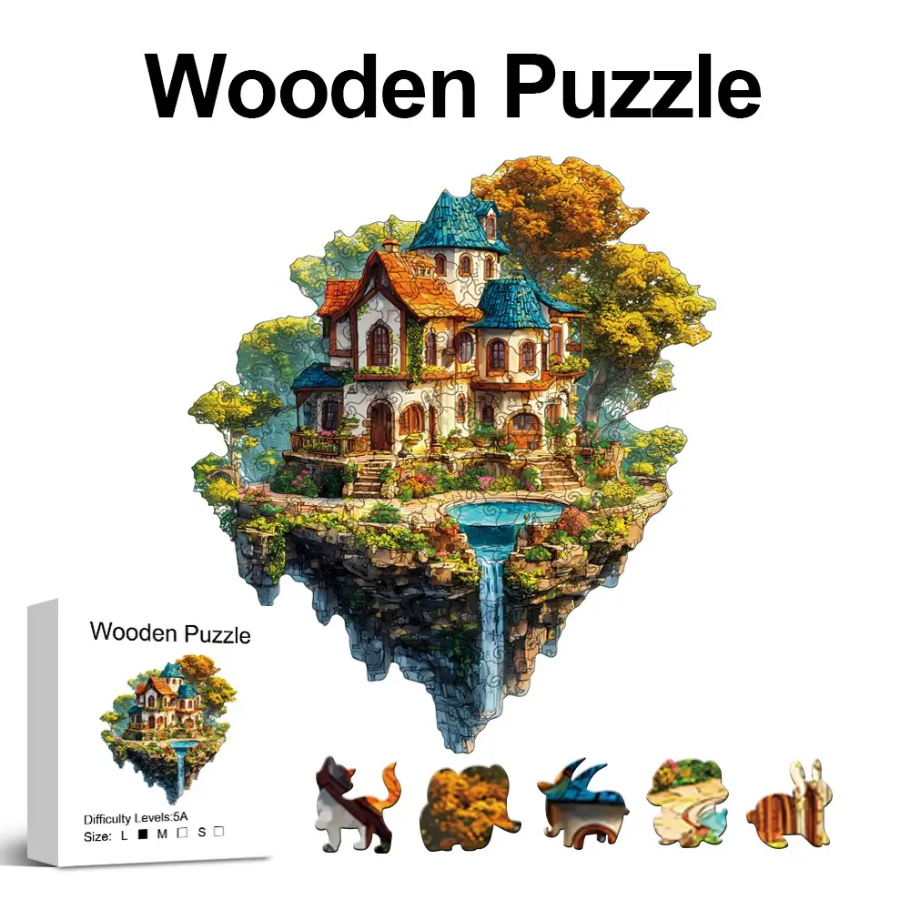 Sky Castle Wooden Jigsaw Puzzle for Adults, Unique Animal Shaped Pieces, Stress Relief Toy, DIY Leisure Game, Perfect Gift, Wooden Handmade Puzzle