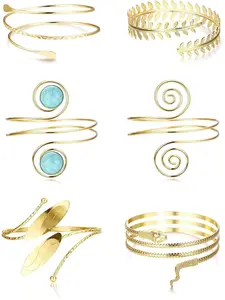 6Pcs Cuff Bracelets for Women Upper Arm Cuff Jewelry Open Armlets Armband Jewelry Coil Upper Arm Bracelet Bangle Adjustable Armband Jewelry Set Trendy Stack Bangle