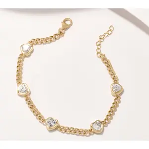 Diamonique x Jennifer Miller Heart Station Bracelet, Sterling Silver