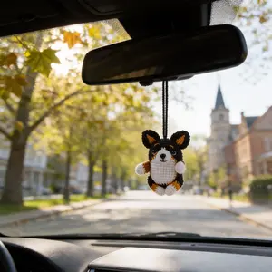 Handmade Emotional Support Corgi - 100% Crochet Dog Charm - Easter Basket Stuffer 2026 - Aesthetic Desk Decor & Teen Girl Gift - Cute Car Mirror Accessory Car Ornament