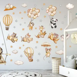 A set (30*90cm*4pcs) of hot air balloon small animal 2D flat wall stickers, home decoration self-adhesive wall stickers, Art Stickers, Decorating, MG7522-NL