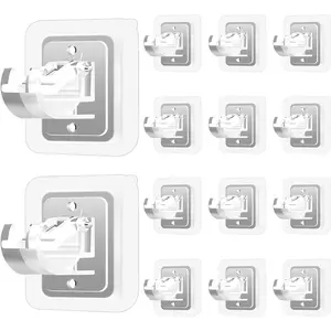 14PCS No Drill Curtain Rod Brackets Plastic & Stainless Steel Modern Transparent 28 Hooks 3kg-6lb Capacity Easy Install J-shape L-shape Home Organization Interior Decoration Accessories