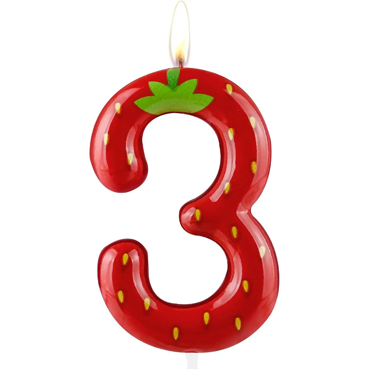 3rd Birthday Candle Strawberry Number 3 Candle Strawberry Cake Decoration Birthday Party Supplies Strawberry Themed Cake Topper Decorations for  Boy Girl Party Decor Supplies
