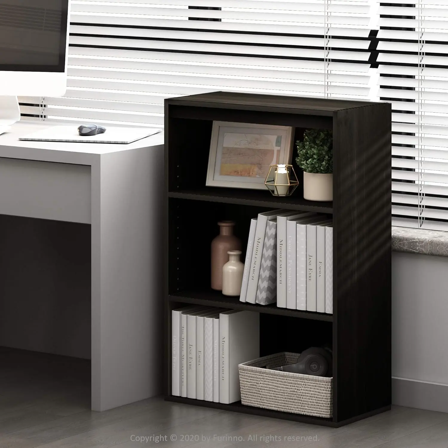 3-Tier Open Shelf Bookcase - Dark Espresso Finish, Ample Storage Space, and Sleek Design
