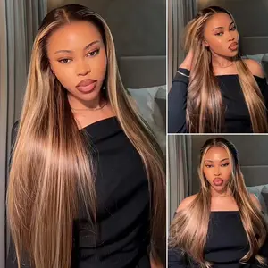 Megalook Hair 4/27# Highlight Honey Blonde 13x6 Ear to Ear Glueless Lace Front Wig 3-Step No Glue Installation 100% Human Hair Silky Straight