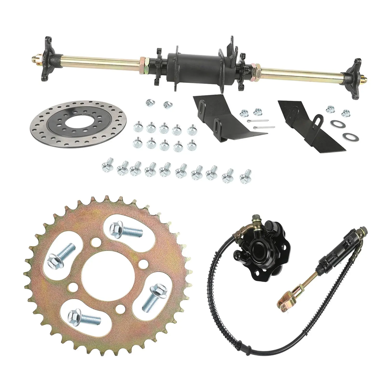 710mm (28 inch) Go Kart Rear Axle Kit Assembly 420 37T Chain Sprocket Rear Hydraulic Foot Brake Caliper Master Cylinder for DIY Mini Bike ATV UTV Quad Buggy Moped Dune Drift Trike 4 Wheeler Tricycle
