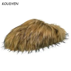 Unisex Fuzzy Faux Fur Slippers, Women's Fluffy Faux Fur Slip on Slides, Girls Luxury Big Fluffy Outdoor Flat Slippers, Non-Slip Warm Home Slide Shoes