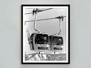 Vintage Aspen Gondola Ski Poster, Black and White, Skiing Wall Art, Ski Photo Print