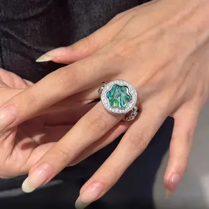 Rhodium Plated Abalone Shell Star Ring Elastic Beaded Ocean Feel Ring Emotional Clarity & Inner Peace Jewelry
