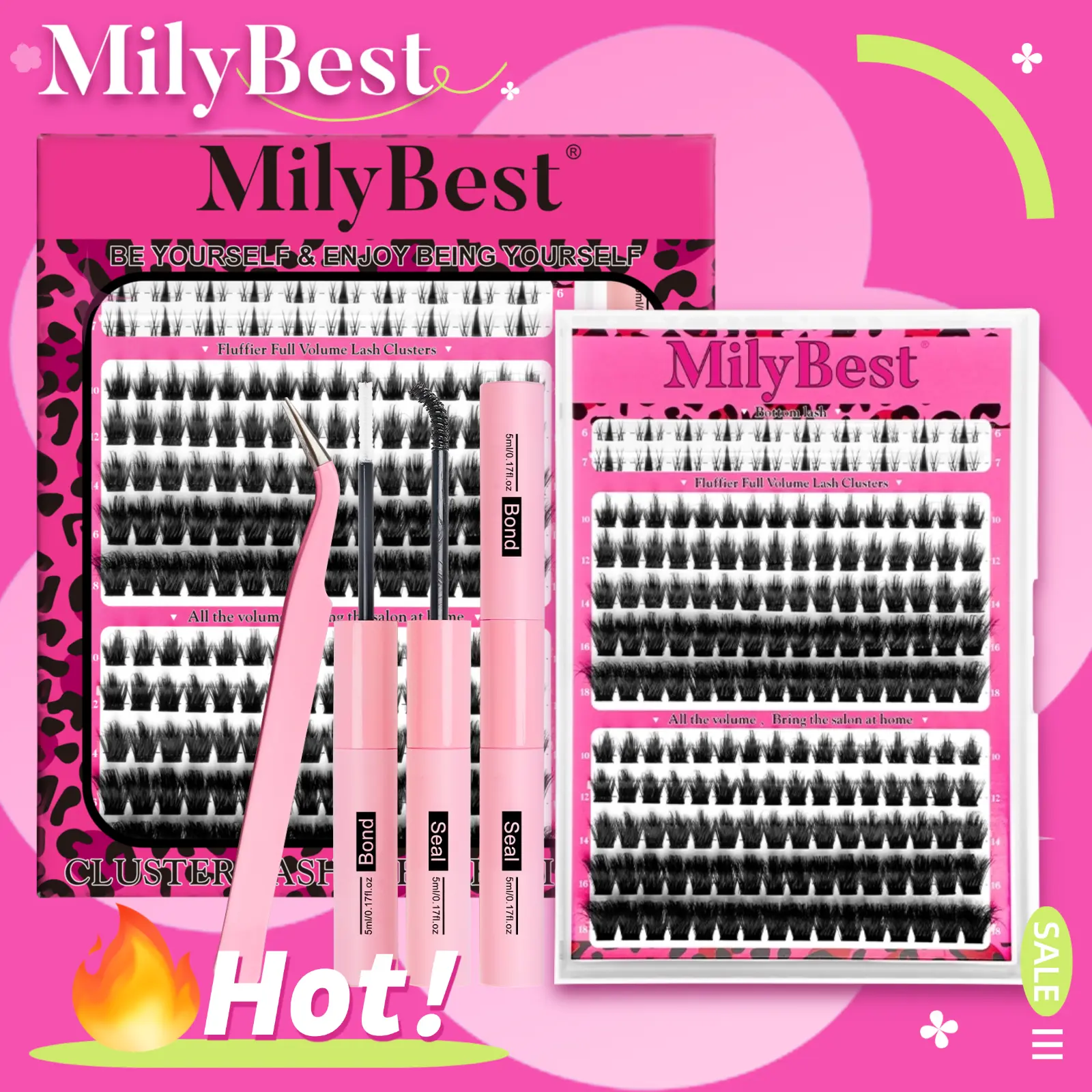 MilyBest Cove Eyelashes ,1 Set Mixed Length Individval Eyelash Extensions Kit,Self Grafting False Eyelashes with Tweezers&Glue&,Prefessional Eye Makeup Accessories for Women