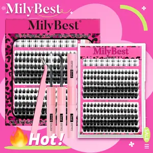 MilyBest Cove Eyelashes ,1 Set Mixed Length Individval Eyelash Extensions Kit,Self Grafting False Eyelashes with Tweezers&Glue&,Prefessional Eye Makeup Accessories for Women