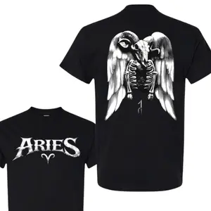 2 Side Gothic Style Zodiac Astrology Black Unisex T-Shirt,Dark Angel Skull Graphic Tee, Zodiac Sign Aesthetic Shirt, Unisex Streetwear Gift, Casual Cotton Horoscope Graphic Top, Short Sleeve T-shirt Gift for Him