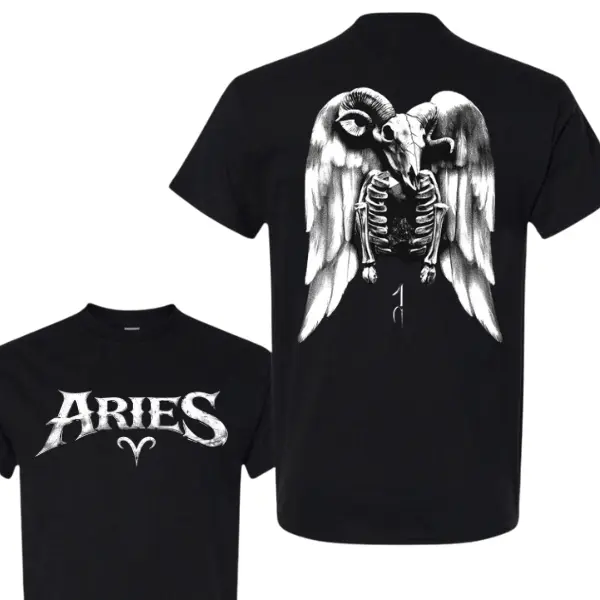 2 Side Gothic Style Zodiac Astrology Black Unisex T-Shirt,Dark Angel Skull Graphic Tee, Zodiac Sign Aesthetic Shirt, Unisex Streetwear Gift, Casual Cotton Horoscope Graphic Top, Short Sleeve T-shirt Gift for Him