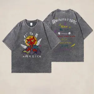 Russina fashionable Vintage Washed TShirt Hip Hop Streetwear Anime Print T Shirt Harajuku Pullover Summer Short Sleeve Tee