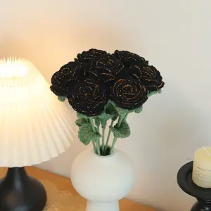 Handmade Crochet Decorative Flower Bouquet, Tulip Rose Halloween Decor, DIY Home Decor Office Decor Gift for Her Lover Friend Party