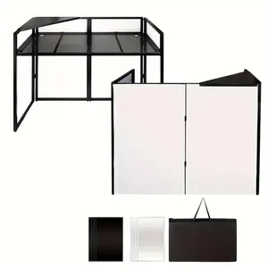 KSL Portable DJ Facade Booth with Black and White Lighting Scrims, Carry Cases | Standing DJ Table 48'' x 20'' DJ Controller Stand | Recording Mixer Stand| DJ Booth Accessories Adjustable Durable