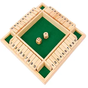 Wooden Shut The Box Dice Game, 1 Set Four Sided Flop Dice Board Game for Multiple Players, Interactive Family Party Game Supplies, Fun Dice Game, Polyhedral Dice Set