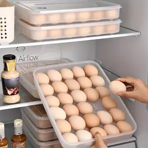 30-Grid Elevated Egg Storage Box with Lid | Stackable Clear Egg Rack, Egg Basket, Sliding Egg Storage Box, BPA-Free Refrigerator Egg Holder for Kitchen Fridge Organization, Transparent Storage Case