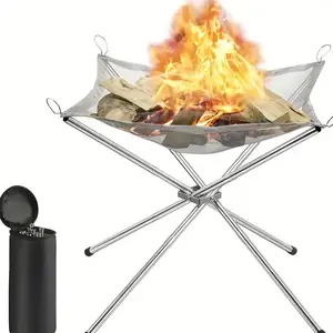 Portable Folding Camping Fire Pit, Stainless Steel Fire Pit with Carry Bag, Outdoor Wooden Fire Pit for Camping, Hiking, Picnic, Stainless Steel Firepit