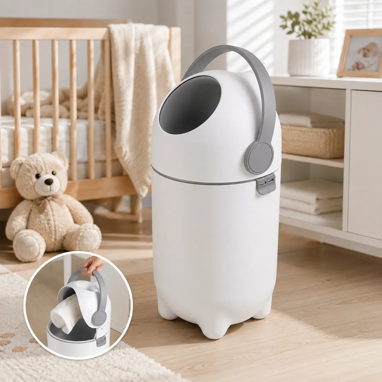 Explorinox Garbage Can. Tired of holding your breath while changing baby?  This Odor-Control Diaper Bin seals every smell in. 15L = no more midnight runs to the trash!