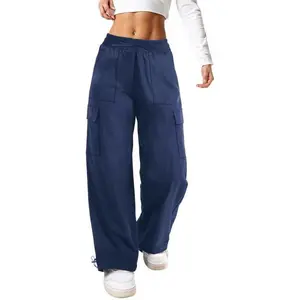 Baggy Cargo  Women Parachute Hiking Wide Leg with 4 Pockets Y2K Clothes Casual Travel Athletic All Seasons Hiking  Womenswear linen pants