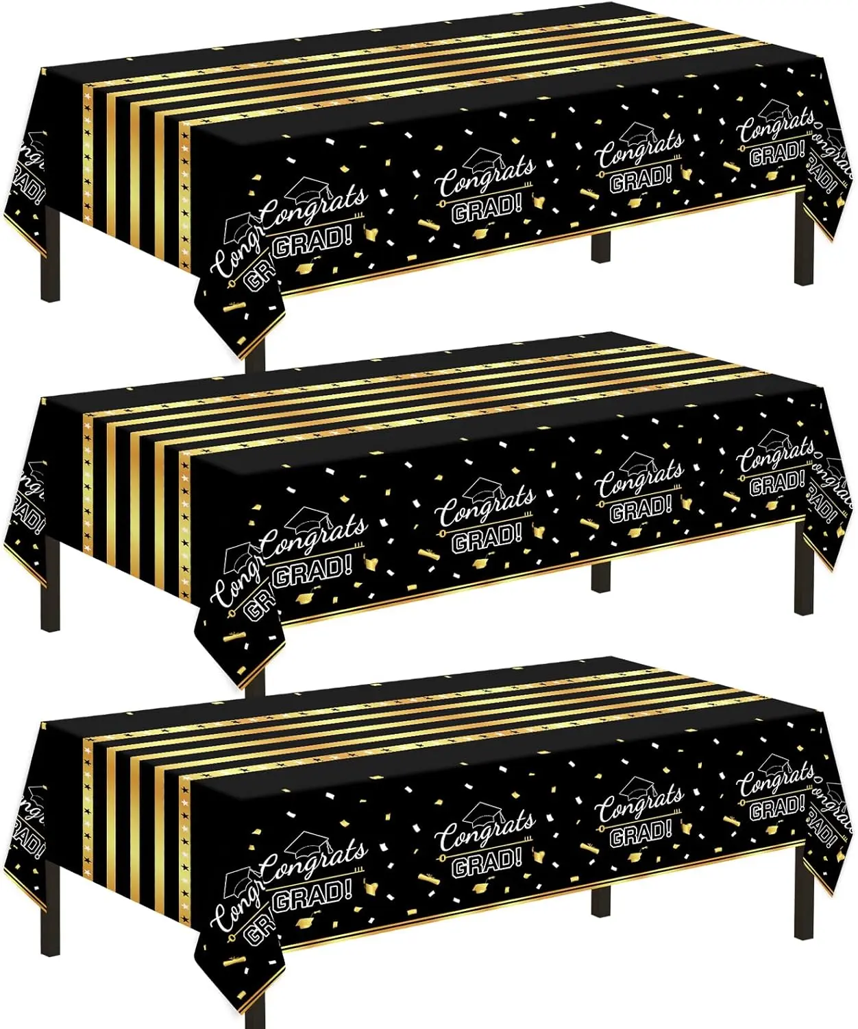 3 Pack Graduation Tablecloth,Graduation Decorations Class of 2026 Graduation Party Decorations,54"x108" Black and Gold