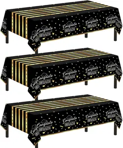 3 Pack Graduation Tablecloth,Graduation Decorations Class of 2026 Graduation Party Decorations,54"x108" Black and Gold