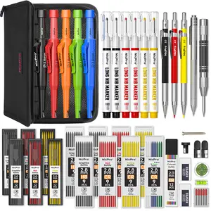 Nicpro 44 Pack Carpenter Pencil Set with Sharpener, CP3000 Mechanical Carpenter Pencils with Refills, Deep Hole Long Nib Marker, Carbide Scribe Tool, Construction Pencils for Architect Woodworking