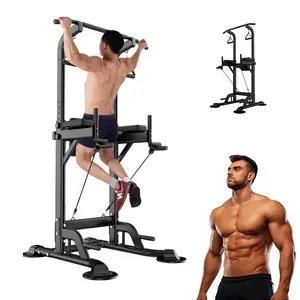 Power Tower Pull Up Bar Station, Multi-Functional Dip Station Adjustable Height 450LBS Stable Heavy-Duty Home Gym Equipment for Men & Women Strength Training Workout Stand Save Space