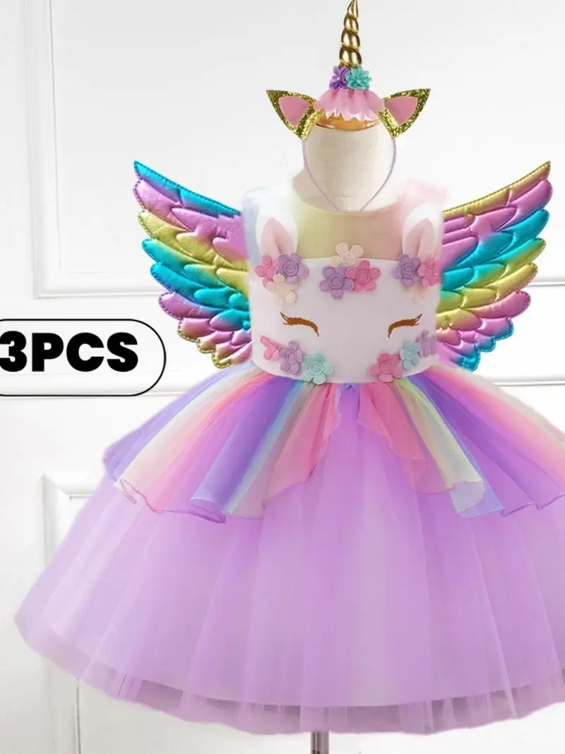 open lace back dress Unicorn Rainbow Girl Tutu Dress Set Unicorn Party outfit Unicorn Birthday  Halloween Unicorn dress Rainbow dress for girls- Halloween Outfit – Sunny  Boutique Miami main image 0