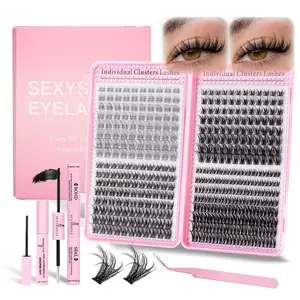 Individual False Eyelashes with Bond & Sealing & Lash Remover & Brush & Tweezers, Natural Look Synthetic Eyelash Extensions, Self Grafting Eyelash Clusters, Makeup