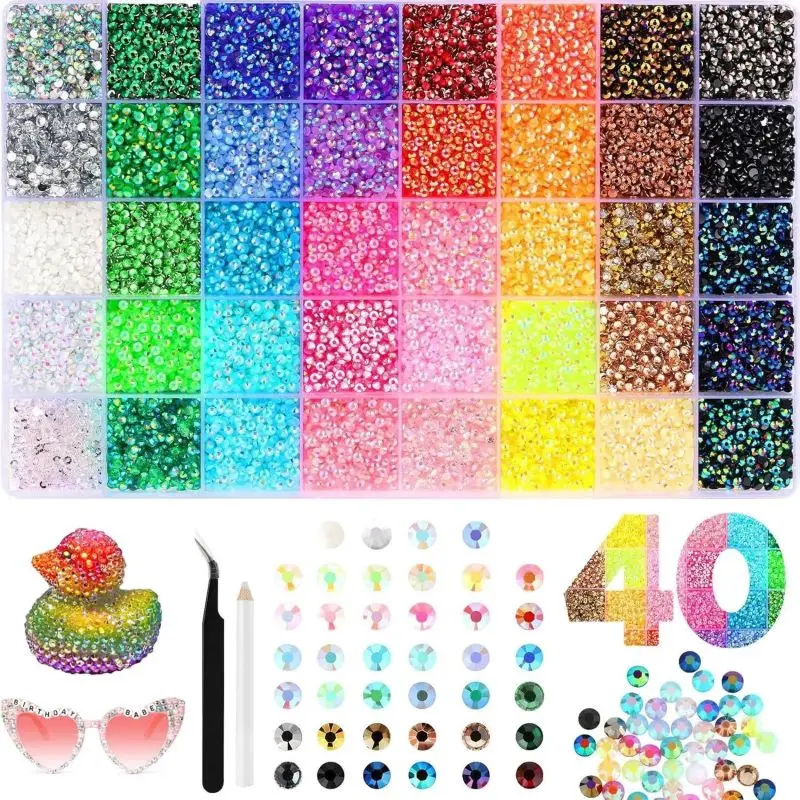 Bedazzling Kit with 40000 Pcs 3mm Jelly Rhinestones, 40-Color Flatback Resin Gems for Nail Art and DIY Craft Supplies birthday festival party