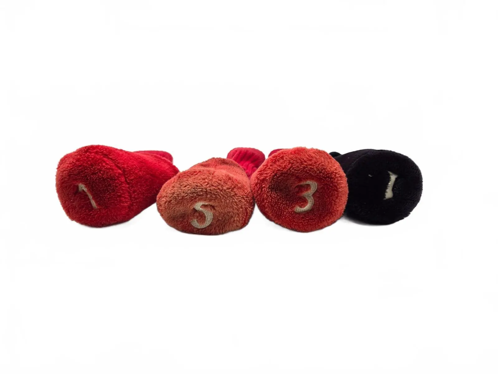 Mixed Lot of 4 Golf Club Headcovers - 3 Vintage Red Fuzzy Pom-Pom Socks & 1 Adam