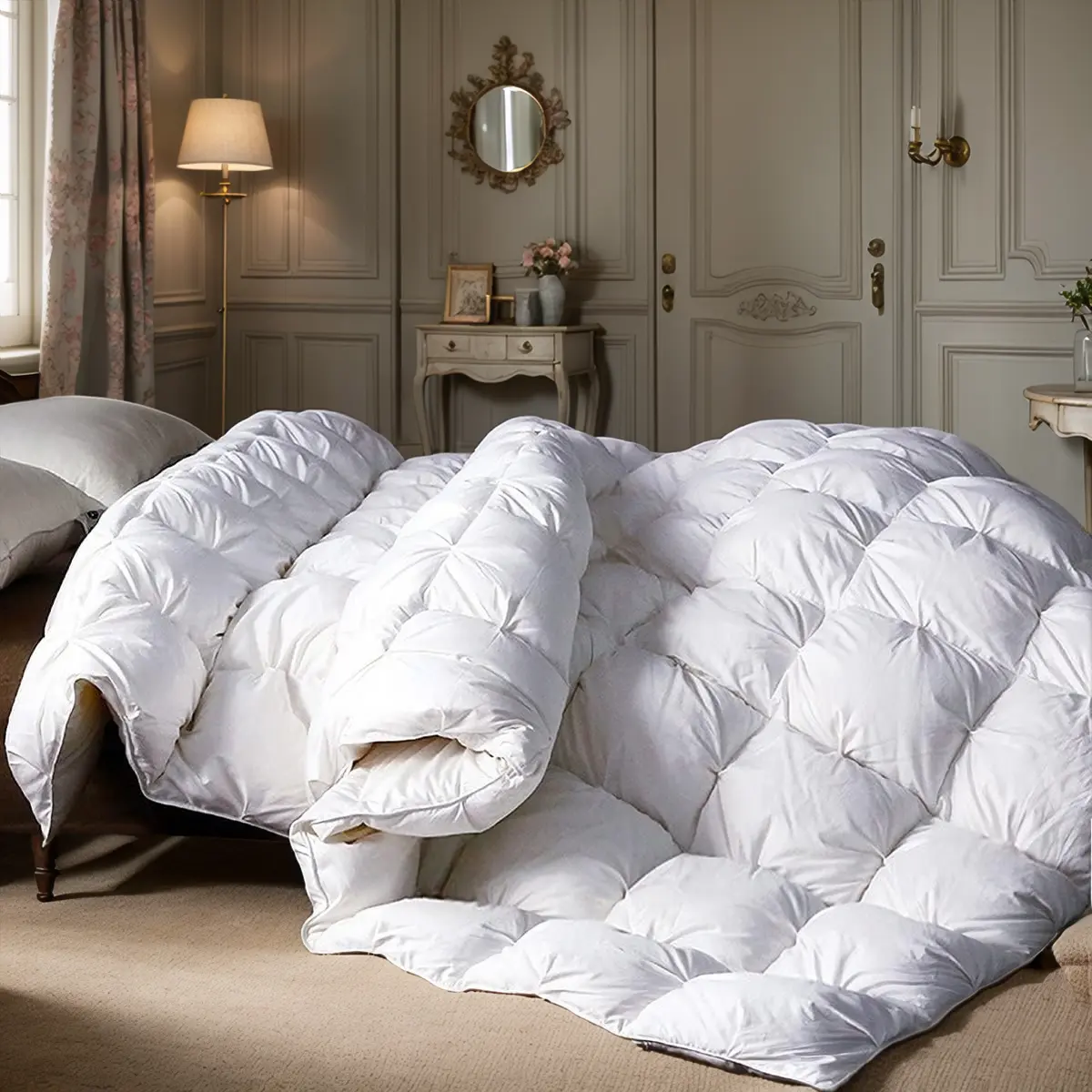 Luxurious Pinch Pleat Down Duvet - Super Fluffy, Breathable Duvet Insert, Machine Washable, Soft Warm Bedding, Body-Safe, Anti-Fading, Premium Cotton Fabric, Skin-Friendly, Pressure-Free, 3D Cutting Design, Anti-Pilling, High-Quality Down Filling