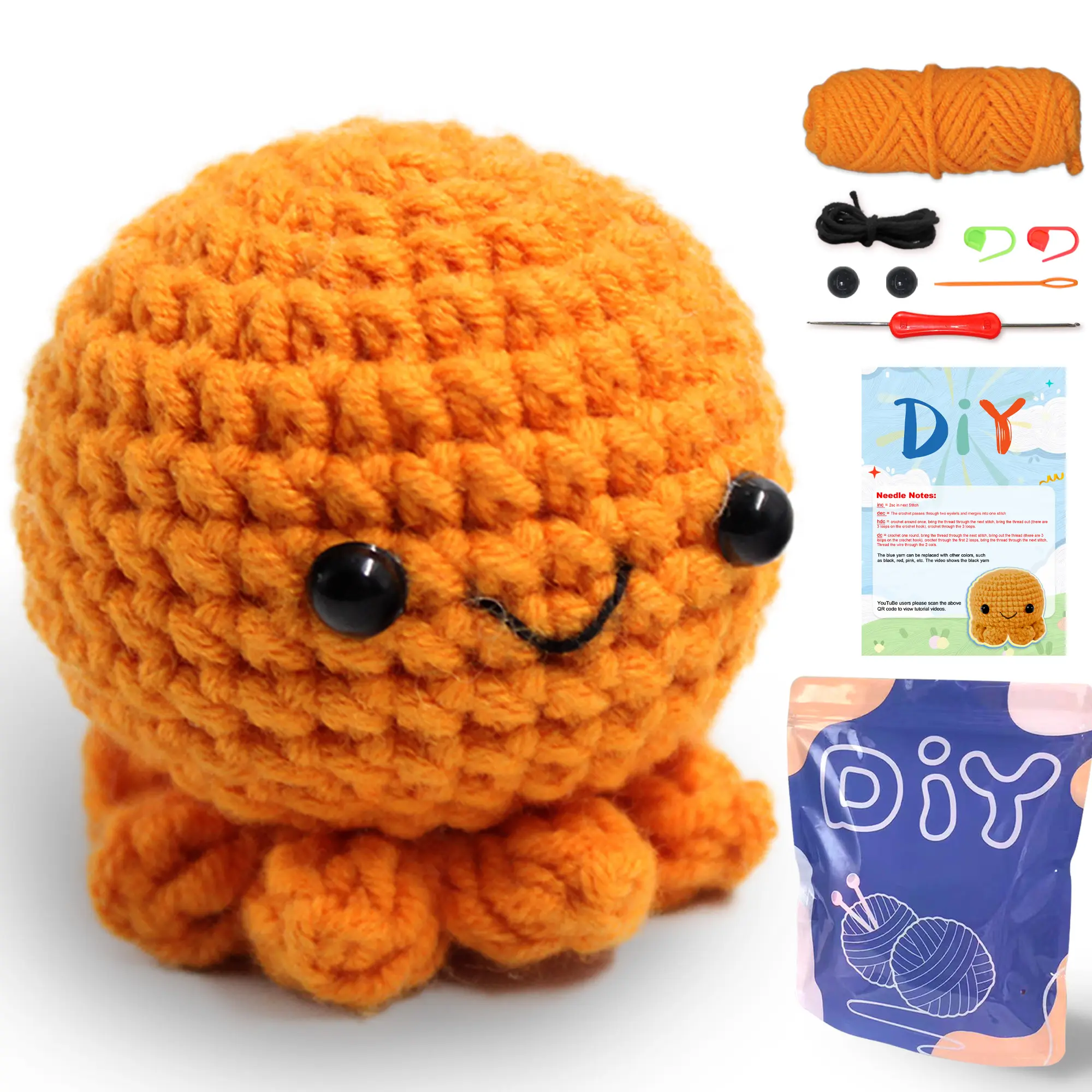 YAMAXIN DIY Amigurumi Crochet Gift Kit for Beginners Easy Craft Tool Set with Small Octopus Themed Design Knitting Arts And Crafts Project Handmade Gifts Crochet Supplies Kit