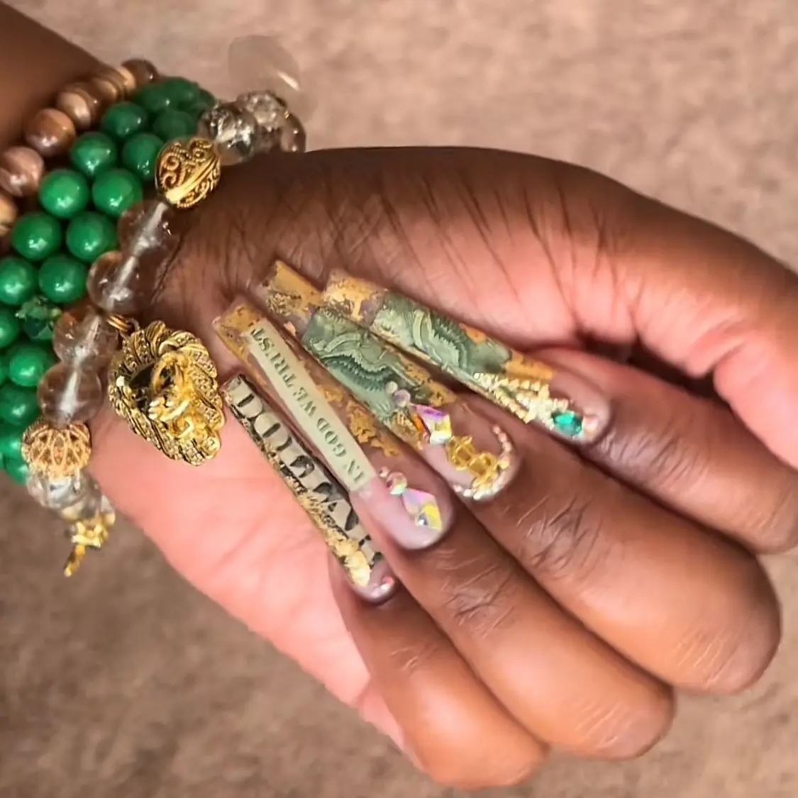 Green and Gold Money Acrylic Press Ons Long-lasting