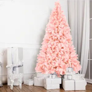 7FT Christmas Tin Tree - 1400 Branch Tips, High-Quality PVC, Durable Long-Lasting, Pink Green Black White, Essential Christmas Home Decoration 210cm Height Light Shiny Ornaments