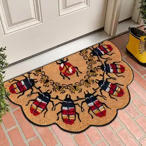Vintage Style Bug Door Mat, Half Round Non-Slip Rug, Soft Plush Comfortable Carpet, Decorative Insect Design, Ideal for Living Room Bedroom, Vintage Boho Rug