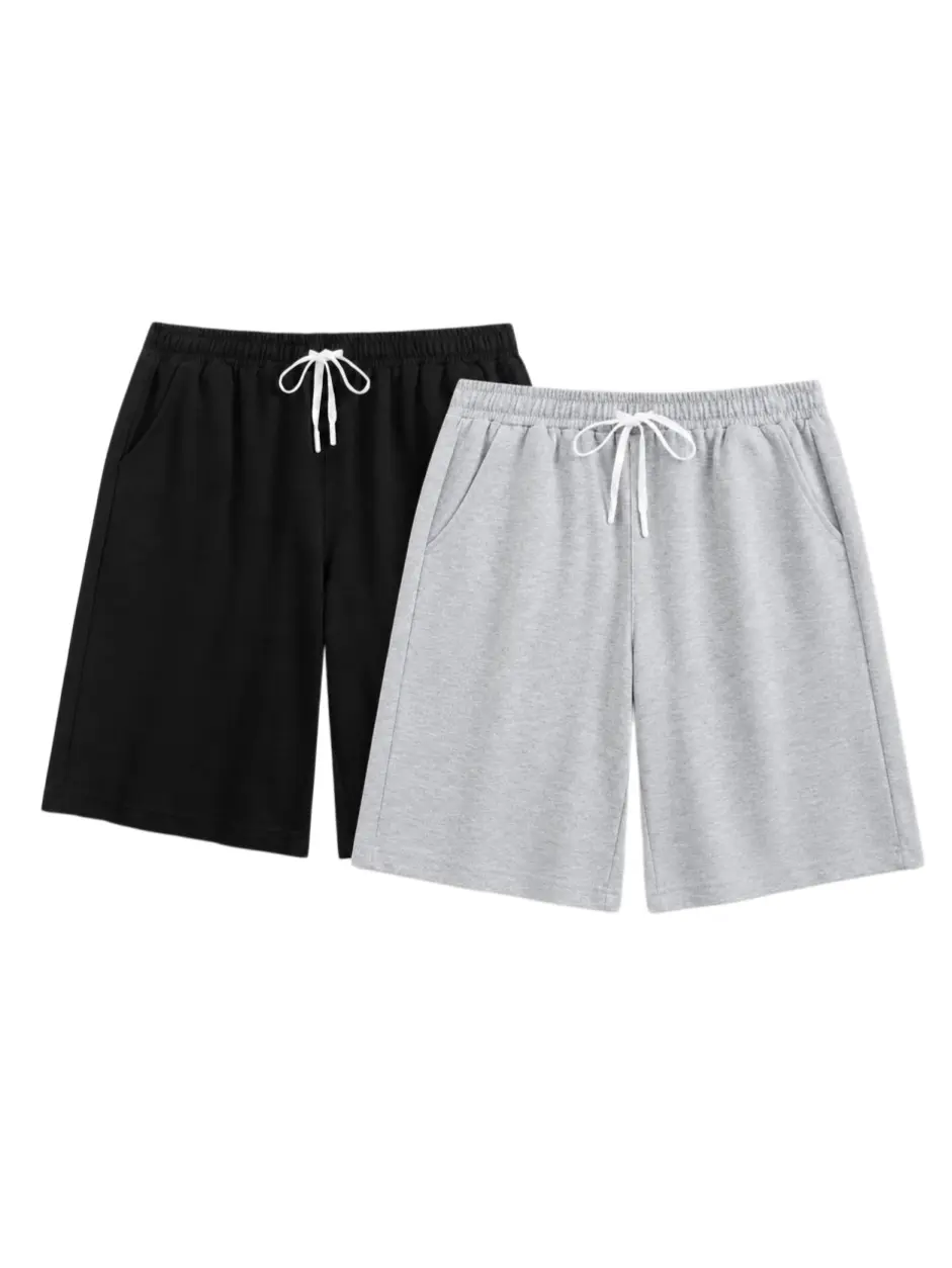 Men's 2-Pack Buttery-Soft Pure Cotton Basic Solid Color Active Casual Athletic Shorts - Unisex, Breathable Drawstring Adjustable Relaxed Fit, Deep Side Pockets, for Gym, Daily Wear men's shorts jorts for men mens jorts